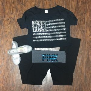 🎀PINK🎀 Black Yoga Pants w/ Teal Bling Accent